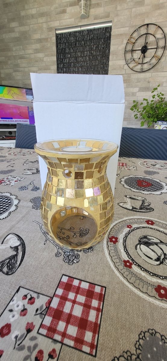 Portavelas quemador de aceites esenciales cristal