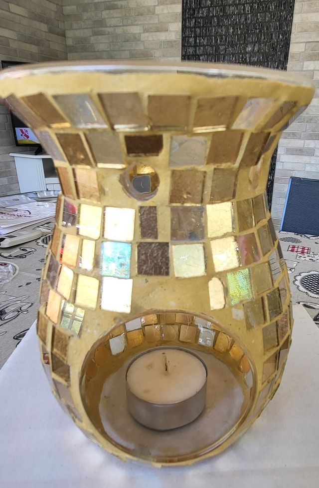 Portavelas quemador de aceites esenciales cristal