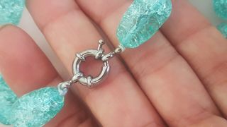 Collar de Perlas de Vidrio Crackle Azul