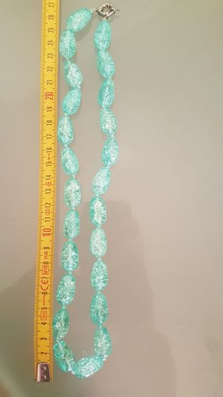 Collar de Perlas de Vidrio Crackle Azul