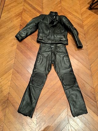 Traje de cuero moto vintaje, café racer