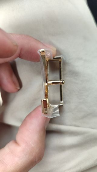 Hebilla Louis Vuitton dorada.