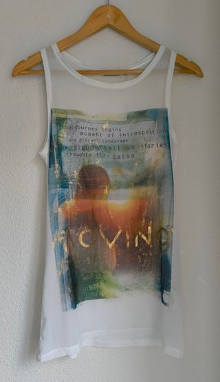 Camiseta Salsa blanca dorada talla S