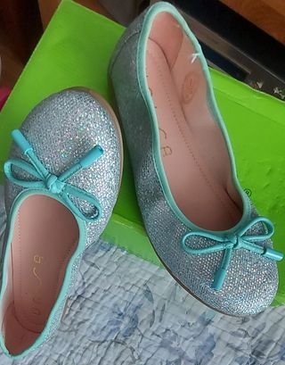 Bailarinas Unisa glitter plata-turquesa 36,5
