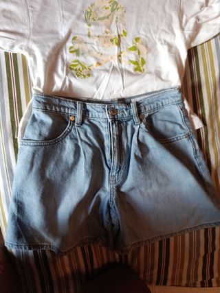 Conjunto top+shorts blanco y azul