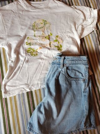 Conjunto top+shorts blanco y azul