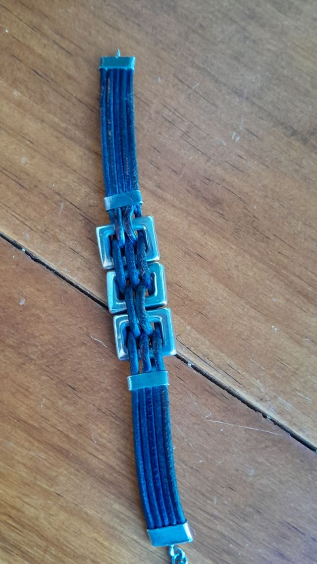 Pulsera plata cuero vintage