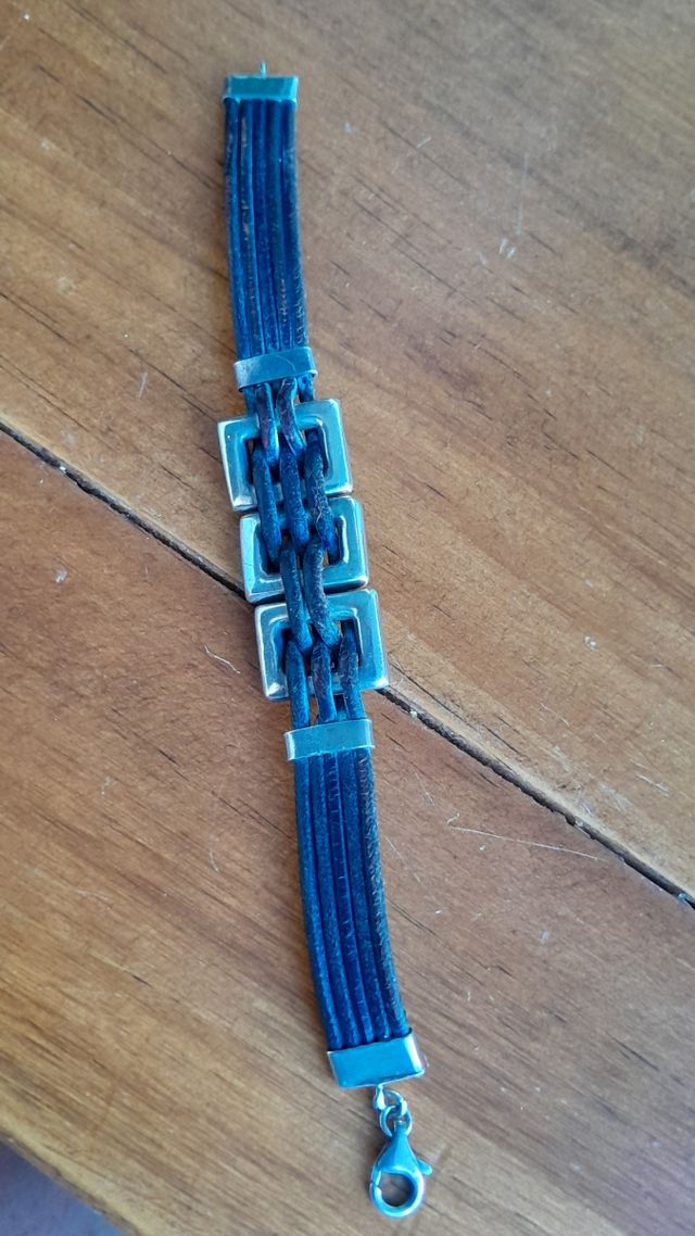 Pulsera plata cuero vintage
