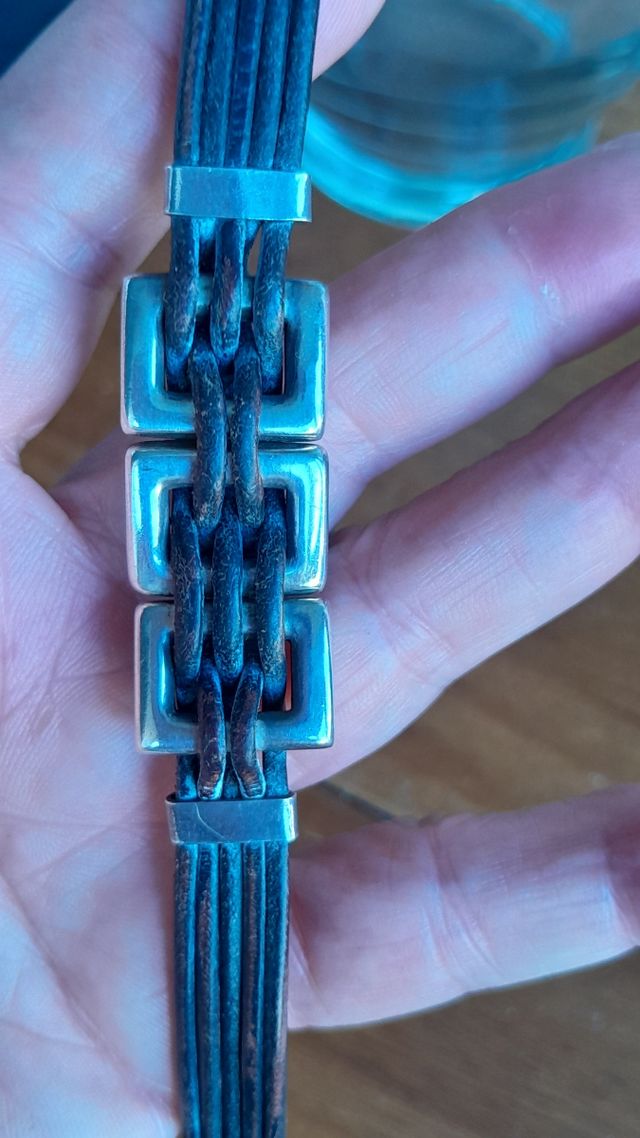 Pulsera plata cuero vintage