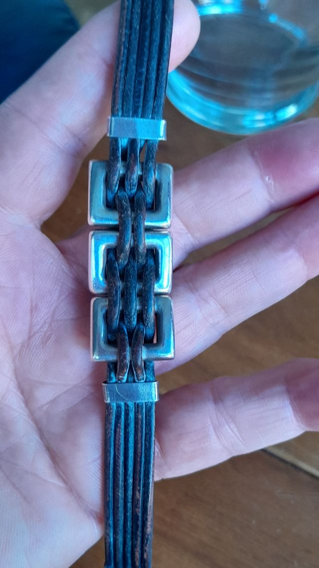 Pulsera plata cuero vintage