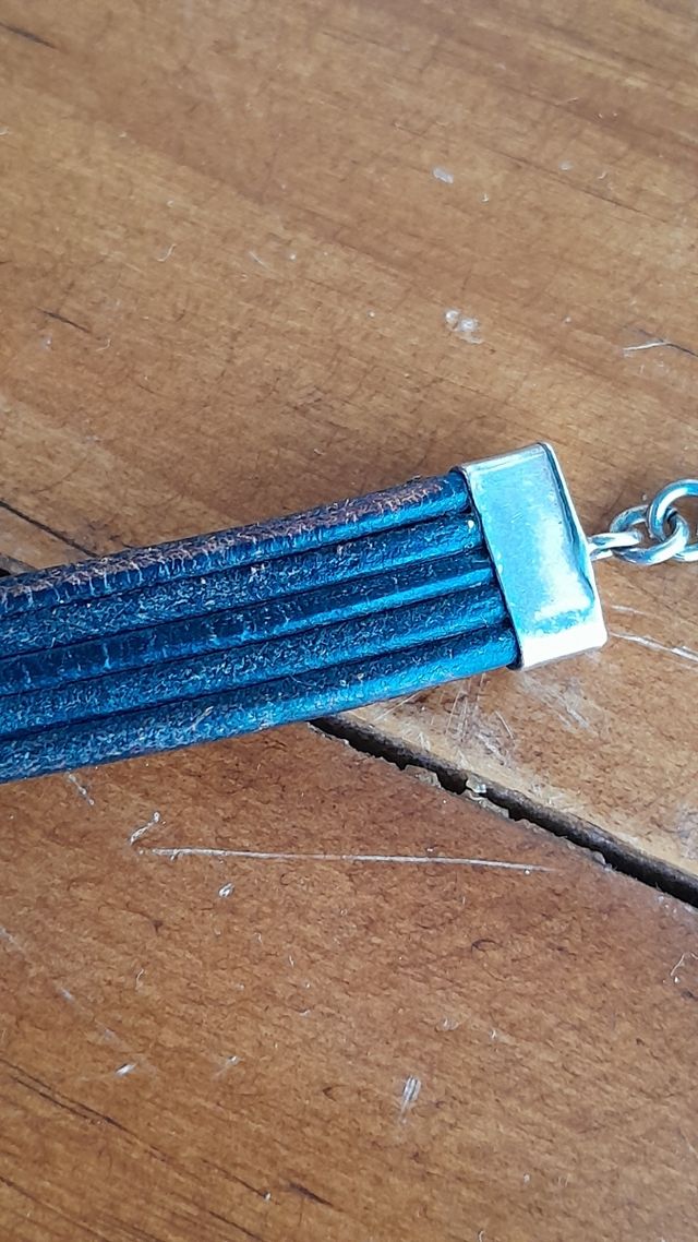 Pulsera plata cuero vintage