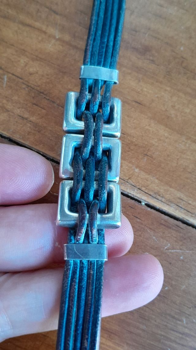 Pulsera plata cuero vintage