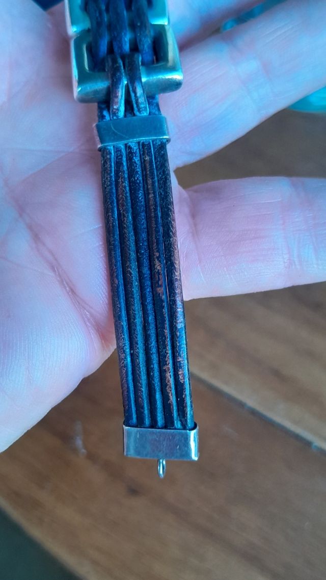 Pulsera plata cuero vintage