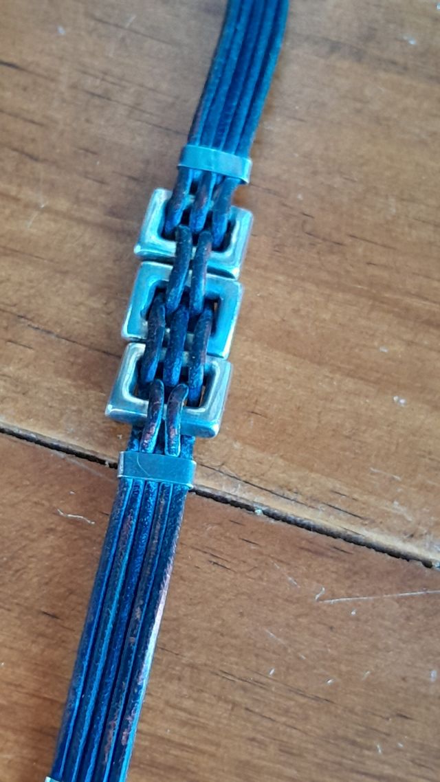 Pulsera plata cuero vintage