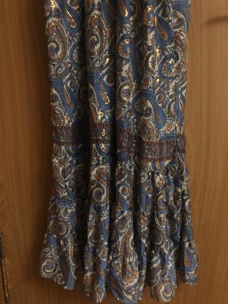 Vestido largo paisley azul y dorado