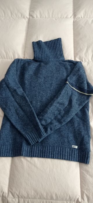 Jersey de lana, cuello alto azul marino