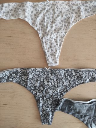 7 Tangas Women'Secret L - Gris/Blanco