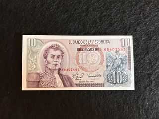 Billete 10 Pesos Oro Colombia 1980