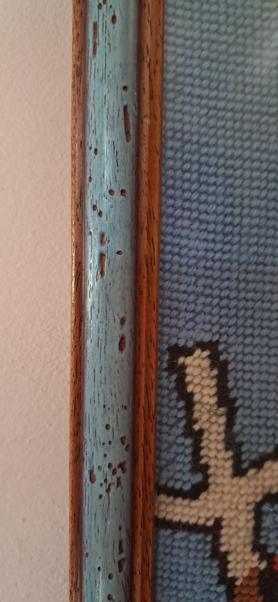 Cuadro punto de cañamazo - Niña con flores