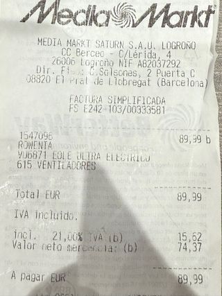 Ventilador Rowenta Eole Ultra silencioso