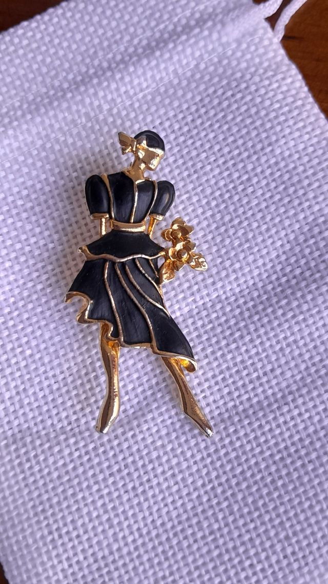 Broche vintage mujer dorado y negro