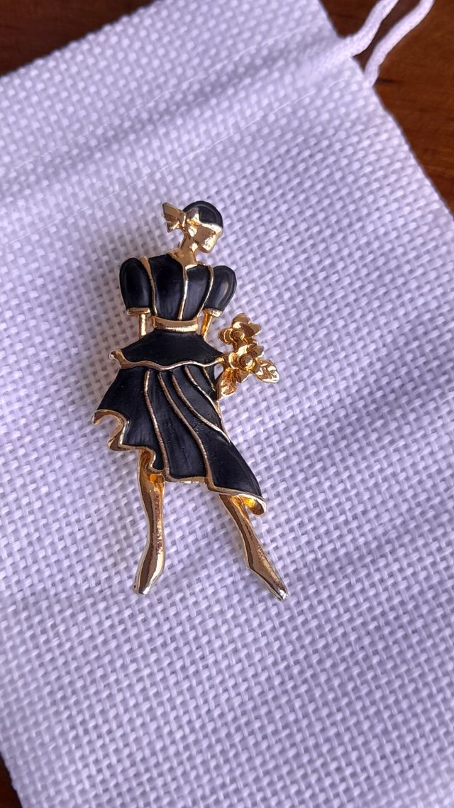 Broche vintage mujer dorado y negro