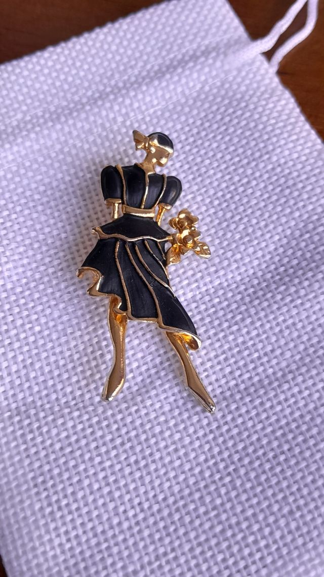 Broche vintage mujer dorado y negro
