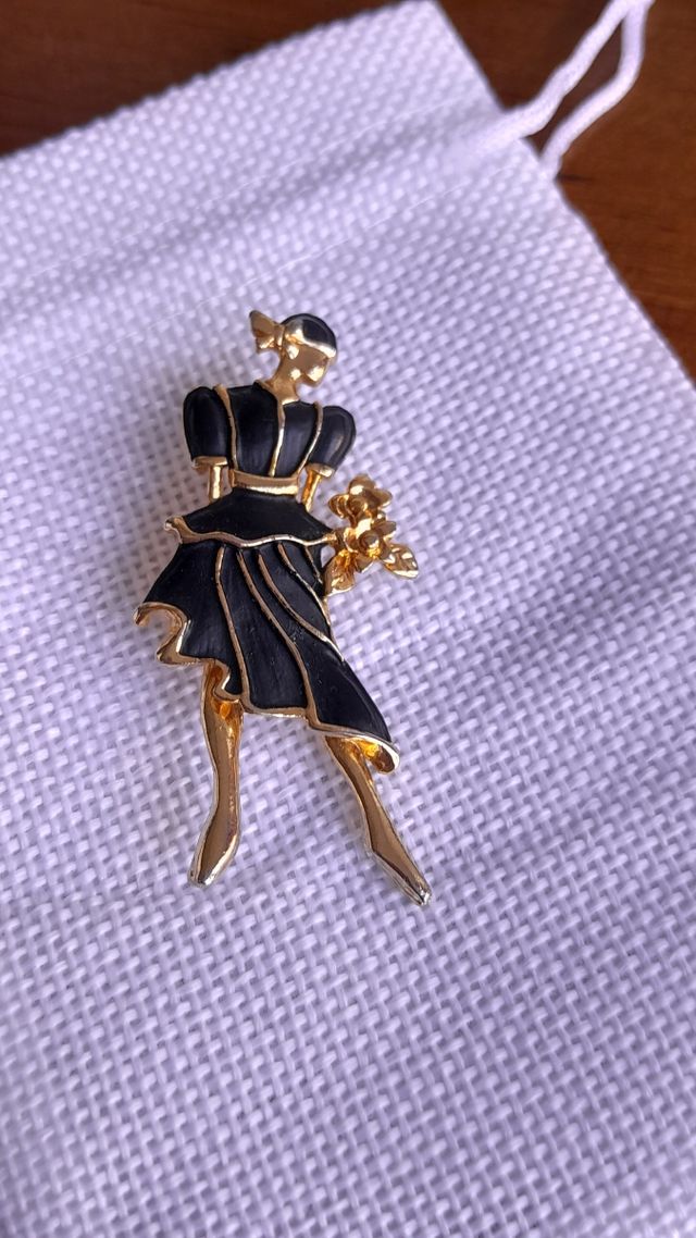 Broche vintage mujer dorado y negro