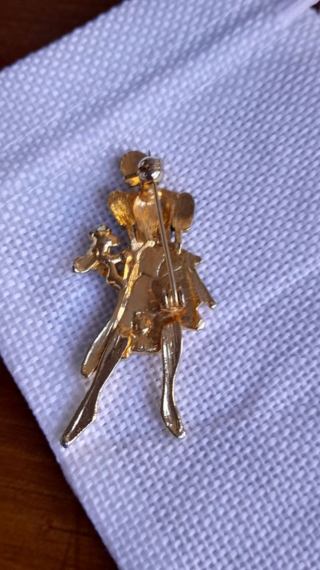 Broche vintage mujer dorado y negro