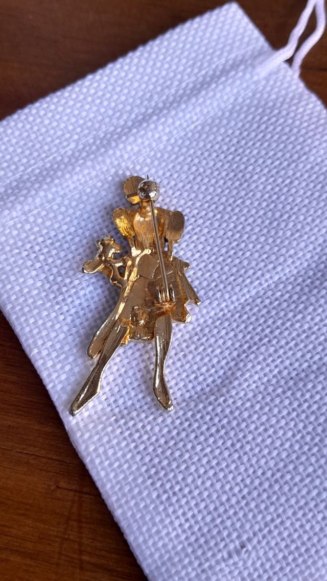 Broche vintage mujer dorado y negro