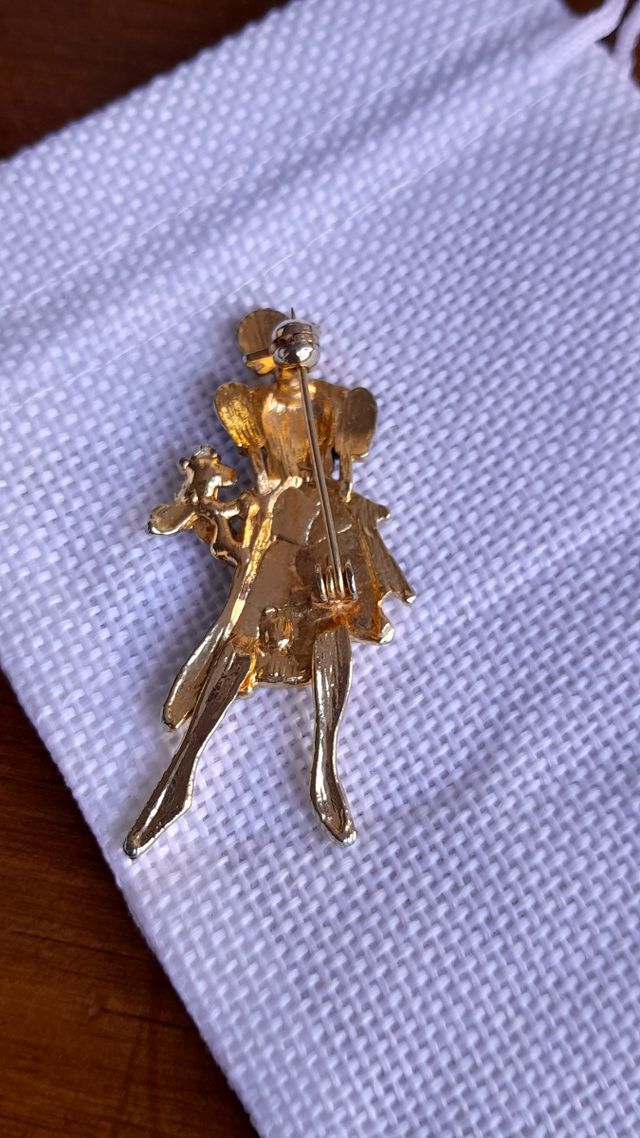 Broche vintage mujer dorado y negro