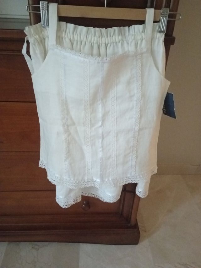 Conjunto lino blanco niña 8-10 años