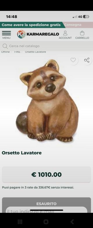 Statuetta procione Thun vintage
