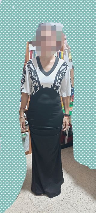 Vestido largo blanco y negro