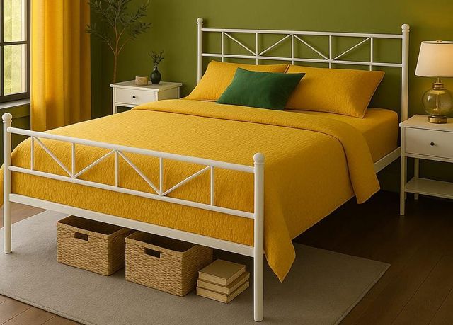 Cama matrimonial metalica - Blanca y Negra