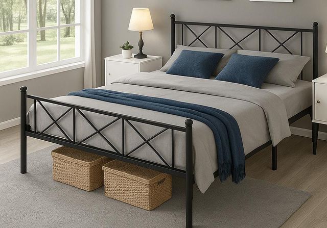 Cama matrimonial metalica - Blanca y Negra