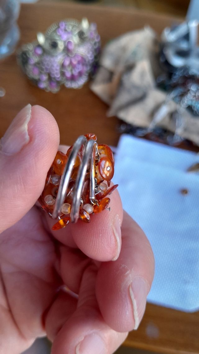 Anillo triple ámbar plata