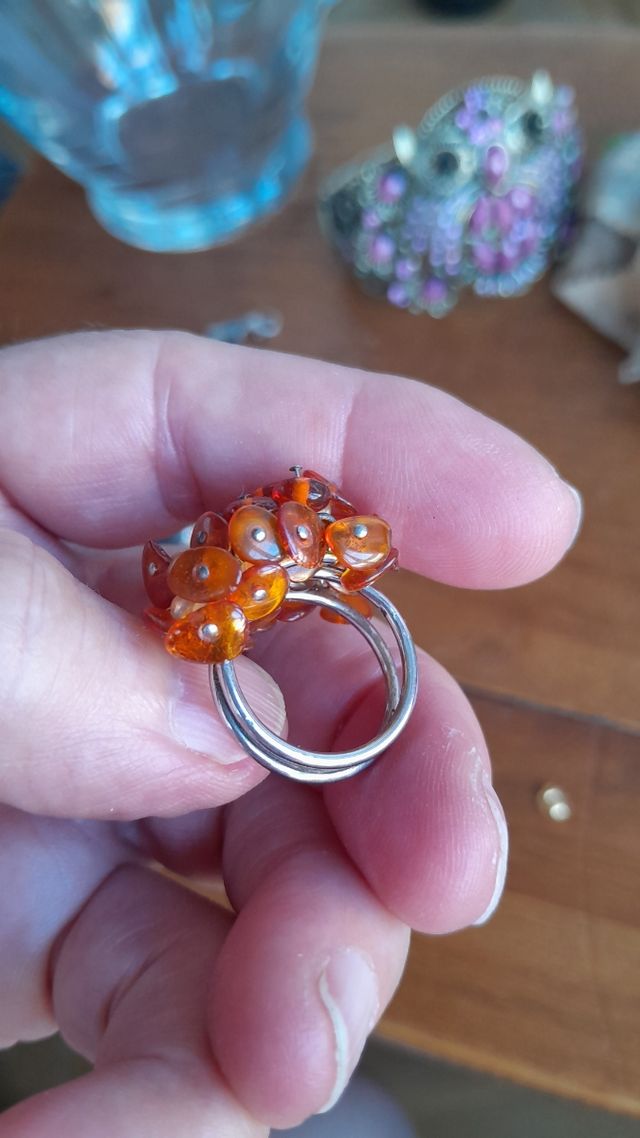 Anillo triple ámbar plata