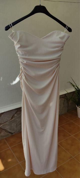 Vestido beige boda invitada de zara