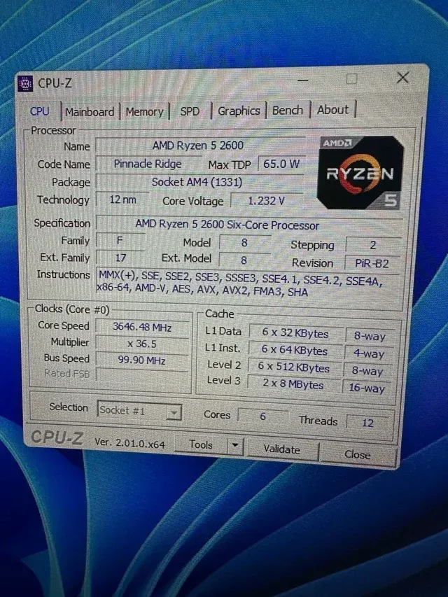 AMD Ryzen 5 2600 3.4 Ghz S00401