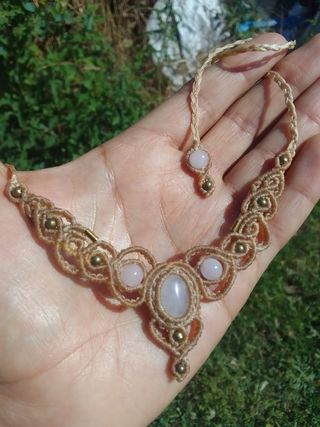 Collar macramé cuarzo rosa