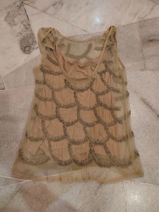 Blusa Zara beige c/lentejuelas T-S