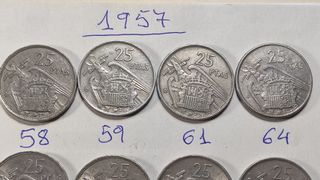 Colección 12 Monedas 25 Ptas 1957