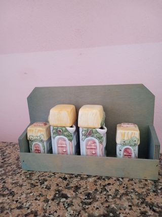 Set spezie casetta ceramica legno