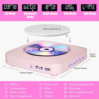 Reproductor CD Portátil Rosa