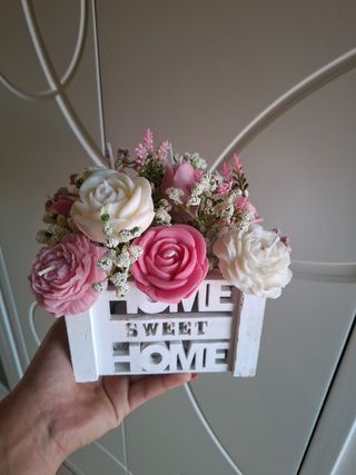 Centrotavola fiori candela rosa-bianco