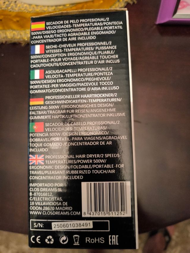 Secador de Pelo Plegable EURO LIFE