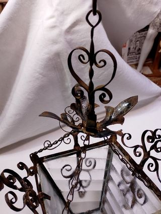 Farol antiguo forja con los cristales originales