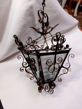 Farol antiguo forja con los cristales originales