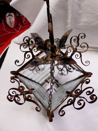 Farol antiguo forja con los cristales originales